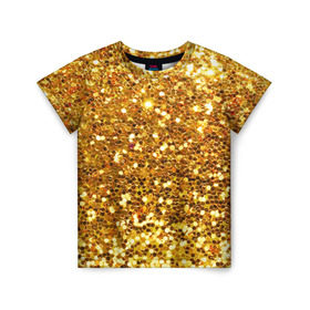 Детская футболка 3D с принтом Золотое мерцание в Петрозаводске, 100% гипоаллергенный полиэфир | прямой крой, круглый вырез горловины, длина до линии бедер, чуть спущенное плечо, ткань немного тянется | зеркала | золотая россыпь | золото | золотое | мерцание | свет | яркий