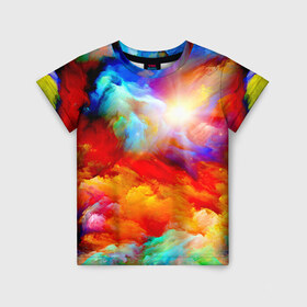 Детская футболка 3D с принтом Солнце в Петрозаводске, 100% гипоаллергенный полиэфир | прямой крой, круглый вырез горловины, длина до линии бедер, чуть спущенное плечо, ткань немного тянется | Тематика изображения на принте: краски | небо | облака | разноцветные | солнце | цветные | яркие