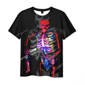 Мужская футболка 3D с принтом Скелет в Петрозаводске, 100% полиэфир | прямой крой, круглый вырез горловины, длина до линии бедер | Тематика изображения на принте: bodyart | faceart | helloween | аквагрим | боди арт | бодиарт | замок | ключ | неоновый | свет | сердце | скелет | фейсарт | хэллоуин | череп
