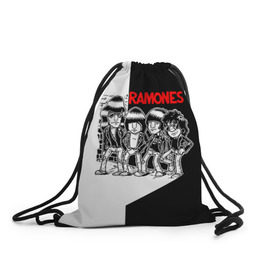 Рюкзак-мешок 3D с принтом Ramones 1 в Петрозаводске, 100% полиэстер | плотность ткани — 200 г/м2, размер — 35 х 45 см; лямки — толстые шнурки, застежка на шнуровке, без карманов и подкладки | Тематика изображения на принте: joey ramone | punk | джоуи рамон | панк | рамонез | рамонес