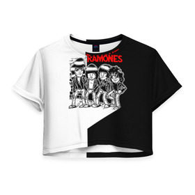 Женская футболка 3D укороченная с принтом Ramones 1 в Петрозаводске, 100% полиэстер | круглая горловина, длина футболки до линии талии, рукава с отворотами | joey ramone | punk | джоуи рамон | панк | рамонез | рамонес