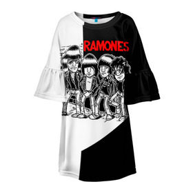 Детское платье 3D с принтом Ramones 1 в Петрозаводске, 100% полиэстер | прямой силуэт, чуть расширенный к низу. Круглая горловина, на рукавах — воланы | joey ramone | punk | джоуи рамон | панк | рамонез | рамонес