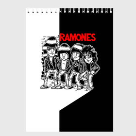 Скетчбук с принтом Ramones 1 в Петрозаводске, 100% бумага
 | 48 листов, плотность листов — 100 г/м2, плотность картонной обложки — 250 г/м2. Листы скреплены сверху удобной пружинной спиралью | joey ramone | punk | джоуи рамон | панк | рамонез | рамонес