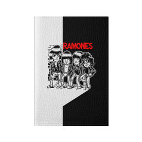 Обложка для паспорта матовая кожа с принтом Ramones 1 в Петрозаводске, натуральная матовая кожа | размер 19,3 х 13,7 см; прозрачные пластиковые крепления | Тематика изображения на принте: joey ramone | punk | джоуи рамон | панк | рамонез | рамонес