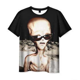 Мужская футболка 3D с принтом Пришелец в Петрозаводске, 100% полиэфир | прямой крой, круглый вырез горловины, длина до линии бедер | инопланетянин | космос | очки | пришелец