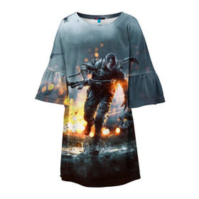Детское платье 3D с принтом Battlefield в Петрозаводске, 100% полиэстер | прямой силуэт, чуть расширенный к низу. Круглая горловина, на рукавах — воланы | Тематика изображения на принте: battlefield | батла | батлфилд | игра