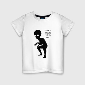 Детская футболка хлопок с принтом Инопланетянин. They believe в Петрозаводске, 100% хлопок | круглый вырез горловины, полуприлегающий силуэт, длина до линии бедер | 