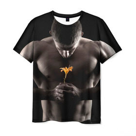 Мужская футболка 3D с принтом Цветок в Петрозаводске, 100% полиэфир | прямой крой, круглый вырез горловины, длина до линии бедер | культурист | мужчина | мышцы | парень | подарок | спортсмен | цветок
