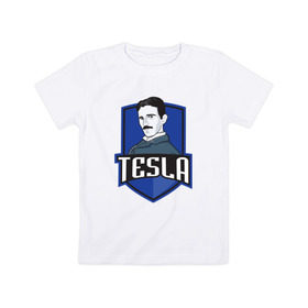 Детская футболка хлопок с принтом Никола Тесла в Петрозаводске, 100% хлопок | круглый вырез горловины, полуприлегающий силуэт, длина до линии бедер | tesla