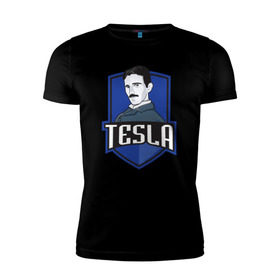 Мужская футболка премиум с принтом Никола Тесла в Петрозаводске, 92% хлопок, 8% лайкра | приталенный силуэт, круглый вырез ворота, длина до линии бедра, короткий рукав | tesla