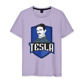 Мужская футболка хлопок с принтом Никола Тесла в Петрозаводске, 100% хлопок | прямой крой, круглый вырез горловины, длина до линии бедер, слегка спущенное плечо. | tesla