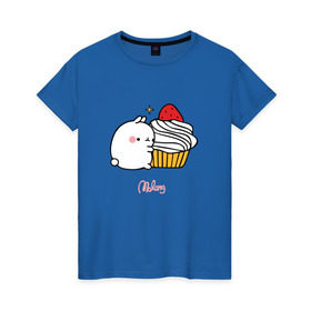 Женская футболка хлопок с принтом Кролик Моланг (кекс) в Петрозаводске, 100% хлопок | прямой крой, круглый вырез горловины, длина до линии бедер, слегка спущенное плечо | molang | каваи | кекс | кролик | моланг | няшя