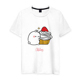Мужская футболка хлопок с принтом Кролик Моланг (кекс) в Петрозаводске, 100% хлопок | прямой крой, круглый вырез горловины, длина до линии бедер, слегка спущенное плечо. | molang | каваи | кекс | кролик | моланг | няшя