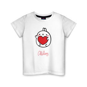 Детская футболка хлопок с принтом Кролик Моланг (сердце) в Петрозаводске, 100% хлопок | круглый вырез горловины, полуприлегающий силуэт, длина до линии бедер | molang | каваи | кролик | любовь | моланг | сердце