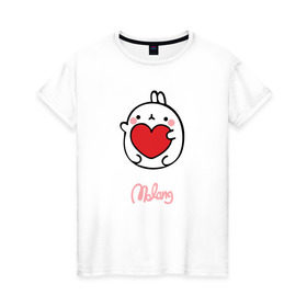 Женская футболка хлопок с принтом Кролик Моланг (сердце) в Петрозаводске, 100% хлопок | прямой крой, круглый вырез горловины, длина до линии бедер, слегка спущенное плечо | molang | каваи | кролик | любовь | моланг | сердце
