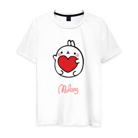 Мужская футболка хлопок с принтом Кролик Моланг (сердце) в Петрозаводске, 100% хлопок | прямой крой, круглый вырез горловины, длина до линии бедер, слегка спущенное плечо. | molang | каваи | кролик | любовь | моланг | сердце