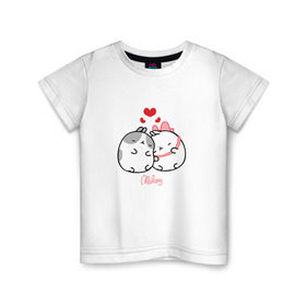 Детская футболка хлопок с принтом Кролик Моланг (любовь) в Петрозаводске, 100% хлопок | круглый вырез горловины, полуприлегающий силуэт, длина до линии бедер | Тематика изображения на принте: molang | каваи | кролик | любовь | моланг