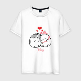 Мужская футболка хлопок с принтом Кролик Моланг (любовь) в Петрозаводске, 100% хлопок | прямой крой, круглый вырез горловины, длина до линии бедер, слегка спущенное плечо. | molang | каваи | кролик | любовь | моланг