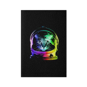 Обложка для паспорта матовая кожа с принтом Кот космонавт в Петрозаводске, натуральная матовая кожа | размер 19,3 х 13,7 см; прозрачные пластиковые крепления | астронавт | звезды | космокот | космонавт | космос | кот | радуга
