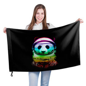 Флаг 3D с принтом Панда космонавт в Петрозаводске, 100% полиэстер | плотность ткани — 95 г/м2, размер — 67 х 109 см. Принт наносится с одной стороны | астронавт | звезды | космонавт | космос | панда | радуга