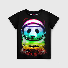 Детская футболка 3D с принтом Панда космонавт в Петрозаводске, 100% гипоаллергенный полиэфир | прямой крой, круглый вырез горловины, длина до линии бедер, чуть спущенное плечо, ткань немного тянется | астронавт | звезды | космонавт | космос | панда | радуга
