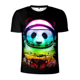Мужская футболка 3D спортивная с принтом Панда космонавт в Петрозаводске, 100% полиэстер с улучшенными характеристиками | приталенный силуэт, круглая горловина, широкие плечи, сужается к линии бедра | астронавт | звезды | космонавт | космос | панда | радуга