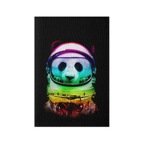 Обложка для паспорта матовая кожа с принтом Панда космонавт в Петрозаводске, натуральная матовая кожа | размер 19,3 х 13,7 см; прозрачные пластиковые крепления | астронавт | звезды | космонавт | космос | панда | радуга