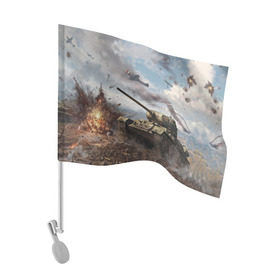 Флаг для автомобиля с принтом Наступление в Петрозаводске, 100% полиэстер | Размер: 30*21 см | 9 мая | великая отечественная | великая отечественная война | вов | день победы | победа | танк