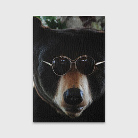 Обложка для паспорта матовая кожа с принтом Медведь в очках в Петрозаводске, натуральная матовая кожа | размер 19,3 х 13,7 см; прозрачные пластиковые крепления | Тематика изображения на принте: животное | медведь | новая | очки | природа | стильная