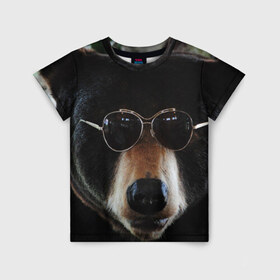 Детская футболка 3D с принтом Медведь в очках в Петрозаводске, 100% гипоаллергенный полиэфир | прямой крой, круглый вырез горловины, длина до линии бедер, чуть спущенное плечо, ткань немного тянется | животное | медведь | новая | очки | природа | стильная