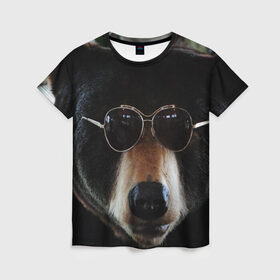 Женская футболка 3D с принтом Медведь в очках в Петрозаводске, 100% полиэфир ( синтетическое хлопкоподобное полотно) | прямой крой, круглый вырез горловины, длина до линии бедер | животное | медведь | новая | очки | природа | стильная