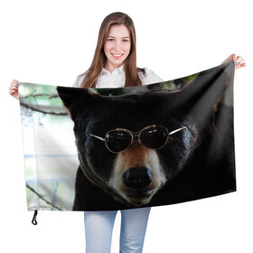 Флаг 3D с принтом Медведь в очках в Петрозаводске, 100% полиэстер | плотность ткани — 95 г/м2, размер — 67 х 109 см. Принт наносится с одной стороны | животное | медведь | новая | очки | природа | стильная