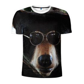 Мужская футболка 3D спортивная с принтом Медведь в очках в Петрозаводске, 100% полиэстер с улучшенными характеристиками | приталенный силуэт, круглая горловина, широкие плечи, сужается к линии бедра | животное | медведь | новая | очки | природа | стильная