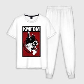 Мужская пижама хлопок с принтом KMFDM 2013 в Петрозаводске, 100% хлопок | брюки и футболка прямого кроя, без карманов, на брюках мягкая резинка на поясе и по низу штанин
 | industrial | город | крик