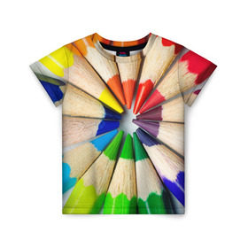 Детская футболка 3D с принтом Карандаши в Петрозаводске, 100% гипоаллергенный полиэфир | прямой крой, круглый вырез горловины, длина до линии бедер, чуть спущенное плечо, ткань немного тянется | карандаш | радуга | разноцветная | цветная