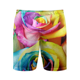 Мужские шорты 3D спортивные с принтом Радужная роза в Петрозаводске,  |  | бутон | лепестки | радуга | радужная роза | спектр | цвет | цветные | яркий
