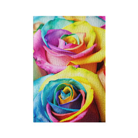 Обложка для паспорта матовая кожа с принтом Радужная роза в Петрозаводске, натуральная матовая кожа | размер 19,3 х 13,7 см; прозрачные пластиковые крепления | Тематика изображения на принте: бутон | лепестки | радуга | радужная роза | спектр | цвет | цветные | яркий