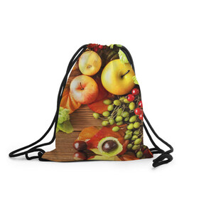 Рюкзак-мешок 3D с принтом Фрукты в Петрозаводске, 100% полиэстер | плотность ткани — 200 г/м2, размер — 35 х 45 см; лямки — толстые шнурки, застежка на шнуровке, без карманов и подкладки | Тематика изображения на принте: зелень | натюрморт | плоды | фрукты | яблоки | ягоды