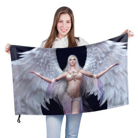 Флаг 3D с принтом Девушка ангел в Петрозаводске, 100% полиэстер | плотность ткани — 95 г/м2, размер — 67 х 109 см. Принт наносится с одной стороны | крылья