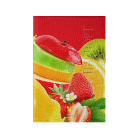 Обложка для паспорта матовая кожа с принтом Фрукты в Петрозаводске, натуральная матовая кожа | размер 19,3 х 13,7 см; прозрачные пластиковые крепления | fresh | апедьсин | киви | клубника | пузыри | сок | фреш | фрукты | яблоко | ягоды