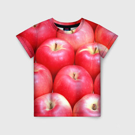 Детская футболка 3D с принтом Яблоки в Петрозаводске, 100% гипоаллергенный полиэфир | прямой крой, круглый вырез горловины, длина до линии бедер, чуть спущенное плечо, ткань немного тянется | красные | плоды | уражай | фрукты | яблоки