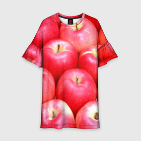 Детское платье 3D с принтом Яблоки в Петрозаводске, 100% полиэстер | прямой силуэт, чуть расширенный к низу. Круглая горловина, на рукавах — воланы | красные | плоды | уражай | фрукты | яблоки