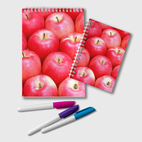 Блокнот с принтом Яблоки в Петрозаводске, 100% бумага | 48 листов, плотность листов — 60 г/м2, плотность картонной обложки — 250 г/м2. Листы скреплены удобной пружинной спиралью. Цвет линий — светло-серый
 | красные | плоды | уражай | фрукты | яблоки