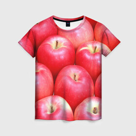 Женская футболка 3D с принтом Яблоки в Петрозаводске, 100% полиэфир ( синтетическое хлопкоподобное полотно) | прямой крой, круглый вырез горловины, длина до линии бедер | красные | плоды | уражай | фрукты | яблоки