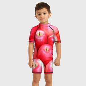 Детский купальный костюм 3D с принтом Яблоки в Петрозаводске, Полиэстер 85%, Спандекс 15% | застежка на молнии на спине | красные | плоды | уражай | фрукты | яблоки