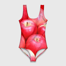 Купальник-боди 3D с принтом Яблоки в Петрозаводске, 82% полиэстер, 18% эластан | Круглая горловина, круглый вырез на спине | красные | плоды | уражай | фрукты | яблоки