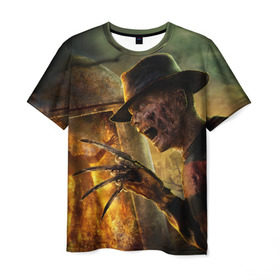 Мужская футболка 3D с принтом Фредди Крюгер в Петрозаводске, 100% полиэфир | прямой крой, круглый вырез горловины, длина до линии бедер | freddy krueger | nightmare