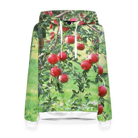 Женская толстовка 3D с принтом Яблоки в Петрозаводске, 100% полиэстер  | двухслойный капюшон со шнурком для регулировки, мягкие манжеты на рукавах и по низу толстовки, спереди карман-кенгуру с мягким внутренним слоем. | дерево | зелень | красные | сад | яблоки