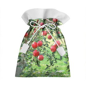 Подарочный 3D мешок с принтом Яблоки в Петрозаводске, 100% полиэстер | Размер: 29*39 см | Тематика изображения на принте: дерево | зелень | красные | сад | яблоки