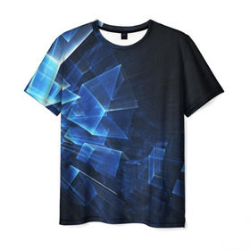 Мужская футболка 3D с принтом Светящиеся фигуры в Петрозаводске, 100% полиэфир | прямой крой, круглый вырез горловины, длина до линии бедер | темный | черный